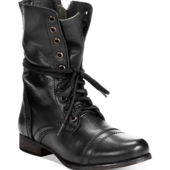 Steve Madden Leather Combat Boots - Black - Picture 5 of 6